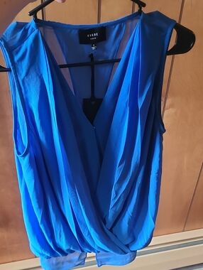 Ro&de Noir Blue Sleeveless Draped V-Neck Top M